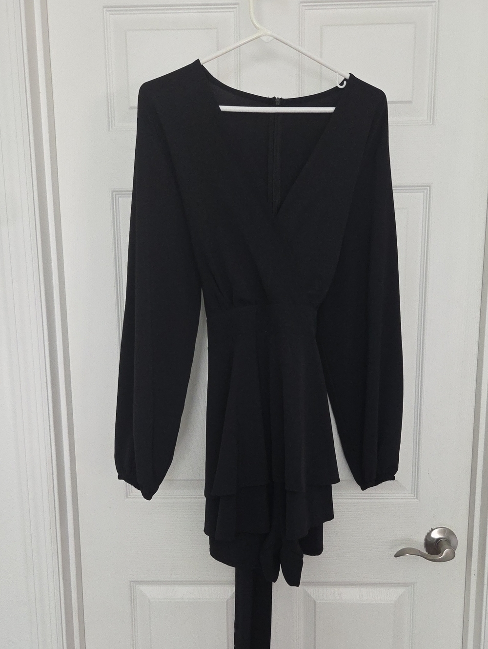 Classic Black Long-Sleeve V-Neck Romper